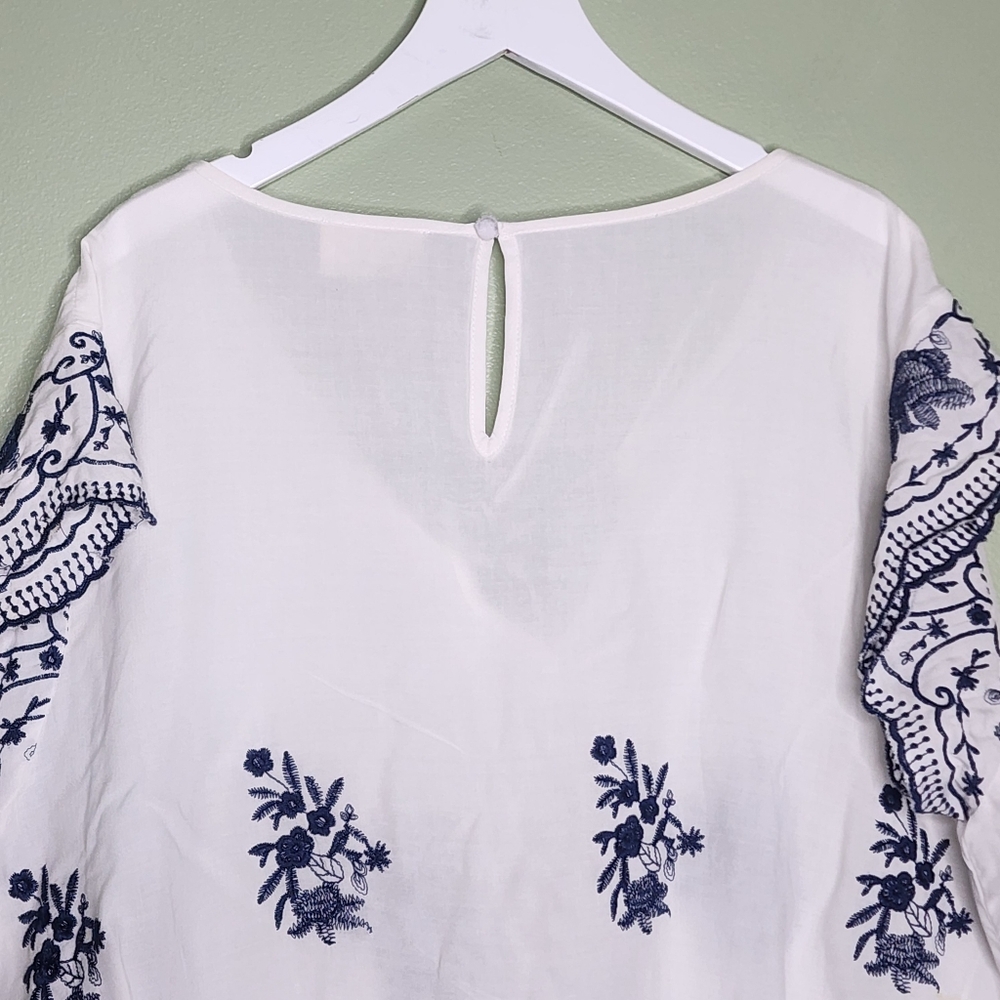 Perch by Blu-Pepper Tunic Blue White Floral Boho Whimsical Fairy Embroidered 3XL - Picture 4 of 7